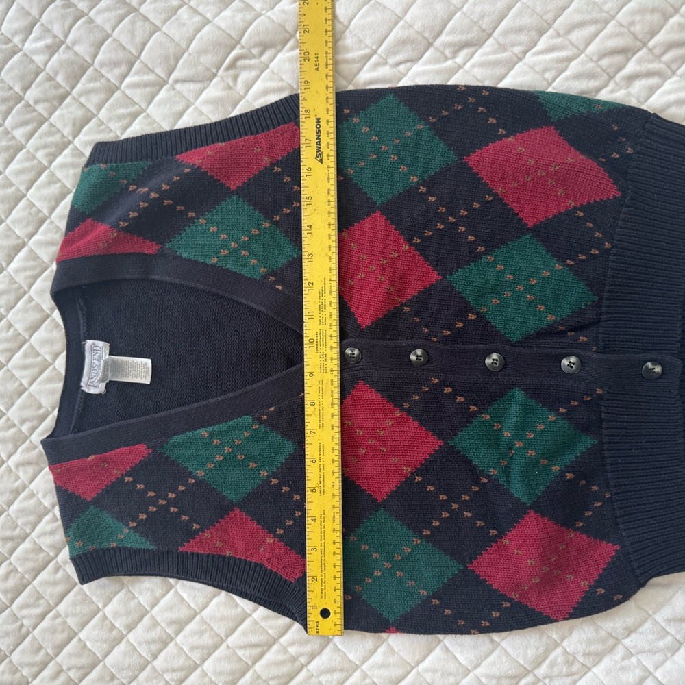 Vintage Lands’ End Argyle Sweater Vest Navy Red Green Preppy Knit - Picture 4 of 12